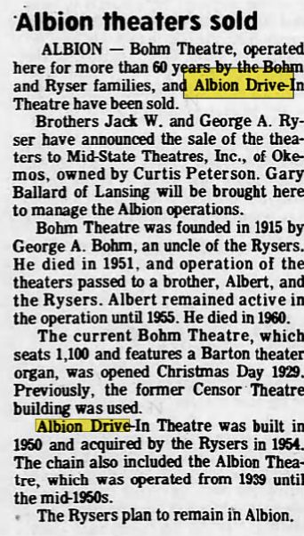 Albion Drive-In Theatre - Mar 1976 Changes Hands
